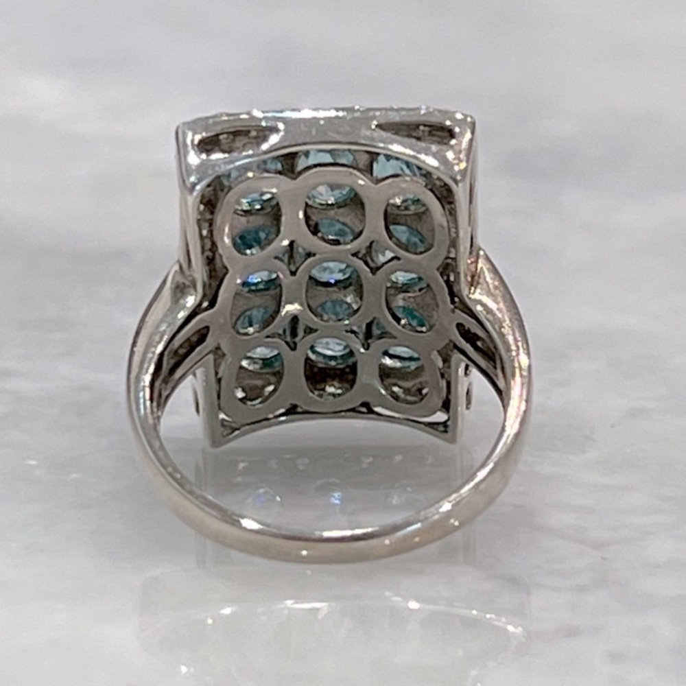 Cambodian Blue Zircon White Zircon Sterling Silver Rectangular Cluster R… - Picture 12 of 14